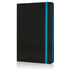 Deluxe kovakantinen A5 muistikirja värillisellä kyljellä, sininen, musta liikelahja logopainatuksella