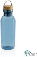 GRS RPET pullo bambukorkilla ja kahvalla, sininen liikelahja logopainatuksella