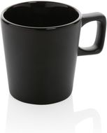Keraaminen moderni kahvimuki, musta liikelahja logopainatuksella