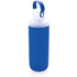 Lasinen vesipullo silikonisella suojuksella, sininen liikelahja logopainatuksella