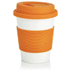 PLA -kahvimuki, valkoinen, oranssi liikelahja logopainatuksella