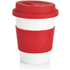 PLA -kahvimuki, valkoinen, punainen liikelahja logopainatuksella