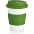 PLA -kahvimuki, valkoinen, vihreä liikelahja logopainatuksella