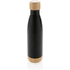 Pullo bambukannella ja -pohjalla ruostumattomasta teräksestä, musta liikelahja logopainatuksella