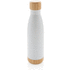 Pullo bambukannella ja -pohjalla ruostumattomasta teräksestä, valkoinen liikelahja logopainatuksella