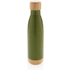 Pullo bambukannella ja -pohjalla ruostumattomasta teräksestä, vihreä liikelahja logopainatuksella