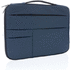 Sileä keinonahkainen 15.6" tietokonetasku kahvalla, tummansininen liikelahja logopainatuksella