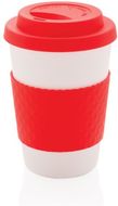 Uudelleenkäytettävä kahvikuppi 270 ml, punainen liikelahja logopainatuksella