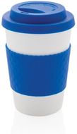 Uudelleenkäytettävä kahvikuppi 270 ml, sininen liikelahja logopainatuksella