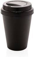 Uudelleenkäytettävä kaksiseinäinen kahvikuppi 300 ml, musta liikelahja logopainatuksella