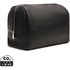 VINGA Bermond RCS kierrätetty PU toilettilaukku, musta liikelahja logopainatuksella