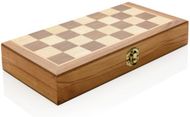 Ylellinen puinen taitettava shakkisetti, ruskea liikelahja logopainatuksella
