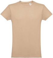 THC LUANDA 3XL. Miesten t-paita, vaaleanruskea liikelahja logopainatuksella