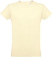 THC LUANDA. Miesten t-paita, pastelli-keltainen liikelahja logopainatuksella