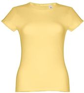 THC SOFIA. Naisten vyöllä varustettu puuvillainen T-paita, vaaleankeltainen liikelahja logopainatuksella
