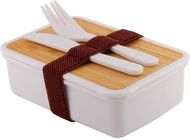 Aamiaiskotelo Rebento lunch box, valkoinen, luonnollinen liikelahja logopainatuksella