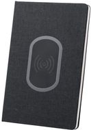 Asiakirjasalkku Kevant wireless charger notebook, musta liikelahja logopainatuksella