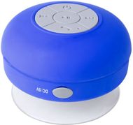 Audio Rariax splashproof bluetooth speaker, valkoinen, sininen liikelahja logopainatuksella