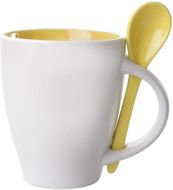 Kuppi Spoon mug, valkoinen, keltainen liikelahja logopainatuksella