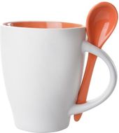 Kuppi Spoon mug, valkoinen, oranssi liikelahja logopainatuksella
