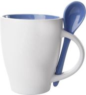 Kuppi Spoon mug, valkoinen, sininen liikelahja logopainatuksella