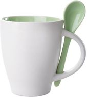 Kuppi Spoon mug, valkoinen, vihreä liikelahja logopainatuksella