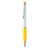 Monikäyttöinen kuulakynä alustalla Sagurwhite touch ballpoint pen, valkoinen, keltainen liikelahja logopainatuksella