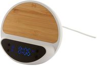 Monikäyttöinen pieni kello Rabolarm alarm clock wireless charger, valkoinen liikelahja logopainatuksella