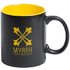 Muki Bafy mug, keltainen, musta liikelahja logopainatuksella