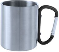 Muki Bastic metal mug, hopea, musta liikelahja logopainatuksella