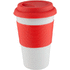 Muki Soft Touch mug with silicone, valkoinen, punainen liikelahja logopainatuksella