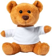 Plyysikangas Sincler teddy bear, ruskea liikelahja logopainatuksella