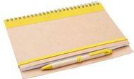 Vihko Tunel notebook, luonnollinen, keltainen liikelahja logopainatuksella