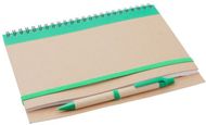 Vihko Tunel notebook, luonnollinen, vihreä liikelahja logopainatuksella