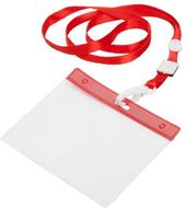 Vyöhihna Maes badge lanyard, punainen, läpinäkyvä liikelahja logopainatuksella