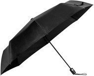 sateenvarjo, musta liikelahja logopainatuksella