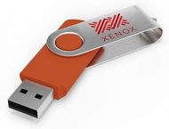 USB-tikku, oranssi liikelahja logopainatuksella