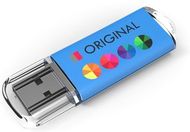 USB-tikku, sininen liikelahja logopainatuksella