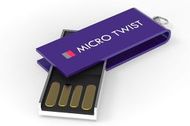 USB-tikku, violetti liikelahja logopainatuksella