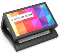 Webcam-suojus, musta liikelahja logopainatuksella