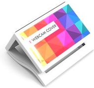 Webcam-suojus, valkoinen liikelahja logopainatuksella