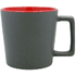 Muki, harmaa, punainen liikelahja logopainatuksella
