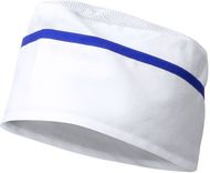 Keittiömestarin asu Hat Painer, valkoinen, sininen liikelahja logopainatuksella