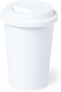 Kertakäyttömuki Cup Petel, valkoinen liikelahja logopainatuksella