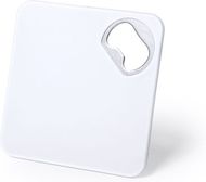 Lasinalunen Opener Coaster Olmux, valkoinen liikelahja logopainatuksella