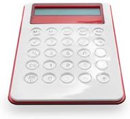 Laskin Calculator Myd, punainen liikelahja logopainatuksella