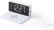 Laturi Alarm Clock Charger Minfly, valkoinen liikelahja logopainatuksella