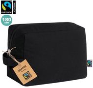 Pesuvälinepussi Beauty Bag Hinu Fairtrade, musta liikelahja logopainatuksella