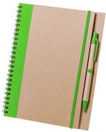 Vihko Notebook Tunel, vihreä liikelahja logopainatuksella
