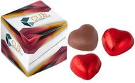 Box with 3 chocolate hearts, valkoinen liikelahja logopainatuksella